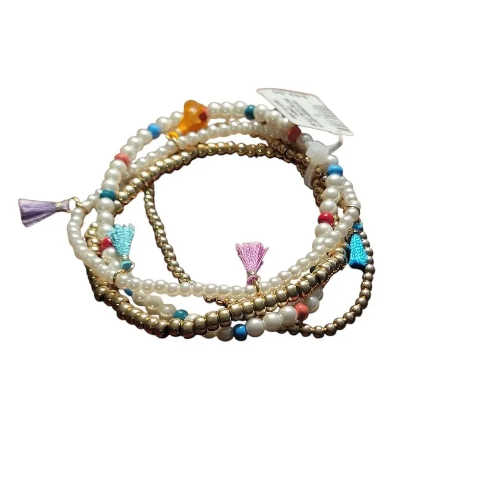 On 34th 4-Pc. Set Bead, Imitation Pearl & Tassel Stretch Bracelets - NWT